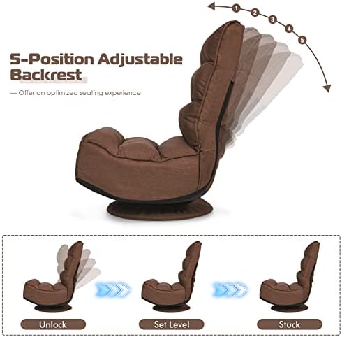 COSTWAY Folding Floor Chair, Adjustable 5-Position Swivel Gaming Chair