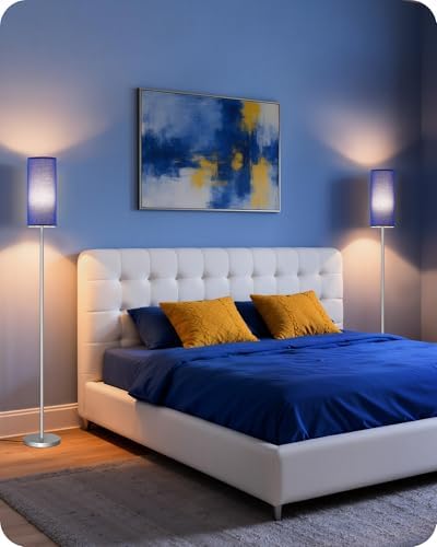 Dimmable Floor Lamps for Living Room with Remote and Foot Switch, 64.4” Modern Standing Tall Lamp, Corner Lamp for Bedroom, Office, Bulb Included, 3000K-6500K, Blue and Silver, FCC Listed SU06LD05W1