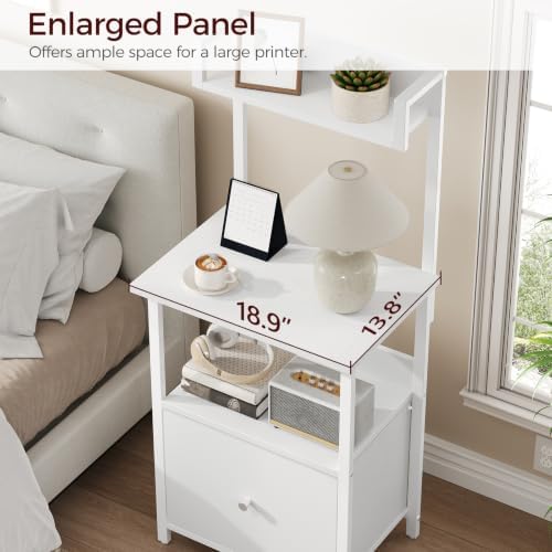MAHANCRIS Printer Table with Storage, Home Printer Stand with File Cabinet, Fits A4/Letter Size Files, Printer Cabinet with Large Tabletop, Display Shelf, for Home Office, White PTWT3501