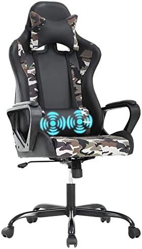 PC Gaming Chair Office Racing Desk Chair With Lumbar Support, Arms, Headrest, Massage - High Back PU Leather Ergonomic Computer Chair, Adjustable Swivel for Women Men Adult, Camo