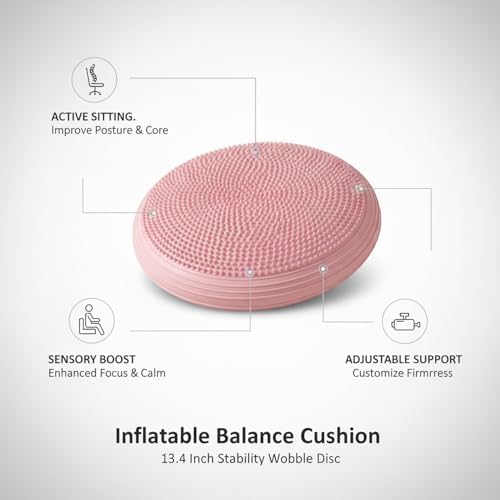 Inflatable Balance Disc Cushion, 13.4 Inch PVC Wobble Seat for Stability Training, Active Sitting Support for Office Chair or Home Gym Workouts