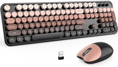 MOFII Wireless Keyboard and Mouse Combo, 2.4 GHz Full-Size Retro Round Keyboard with 8 Multimedia & Shortcut Keys, Plug and Play, Compatible with Mac, Windows, Laptop, Desktop, PC - Coffee Gradient
