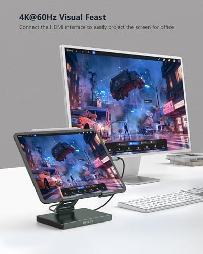 2026 iPad Pro USB C Hub Stand, Adapter for iPad Pro M5 M3 M4 13 12.9 11 Inch iPad Air Docking Station 4K 60Hz HDMI, SD/TF Card Reader, 3 USB 3.0 Port, 3.5mm Audio, iPad mini A16 Galaxy Tablet Dock