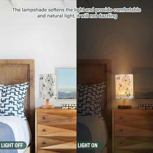 ALAZA Eucalyptus Leaves White Bedside Table Lamp with USB Port for Bedroom Nightstand Office Desk LED Bulb Included