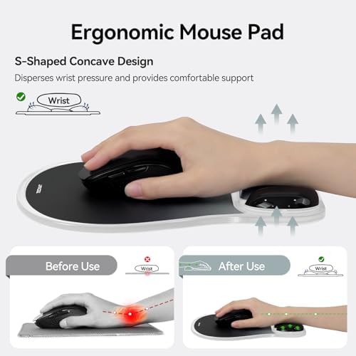 TECKNET Gel Mouse Pad with Wrist Support, Ergonomic Mouse Pad, Gray