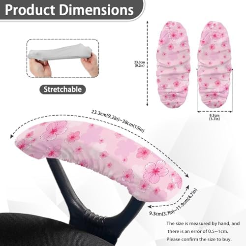 Office Chair Arm Covers Set of 2 - Cherry Blossom Printed Armrest Covers With Elastic Band, Stretchy Washable for Computer Chairs