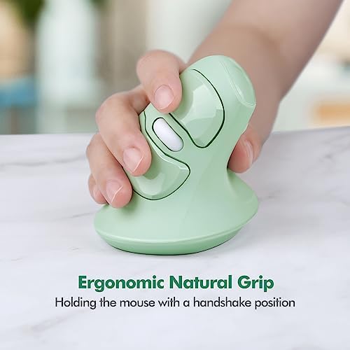 MicroPack Ergonomic Vertical Wireless Mouse, Silent Cordless Mouse with USB-A & Type-C Receiver, 800/1200/1600 DPI, 6 Buttons, Reduces Wrist Strain for Windows, Mac, PC & Laptop Green