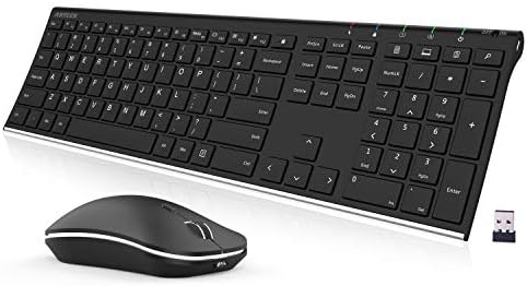 Arteck 2.4G Wireless Keyboard and Mouse Combo Stainless Steel Ultra Slim Full Size Keyboard and Ergonomic Mice for Computer Desktop PC Laptop and Windows 10/8/7 Build in Rechargeable Battery