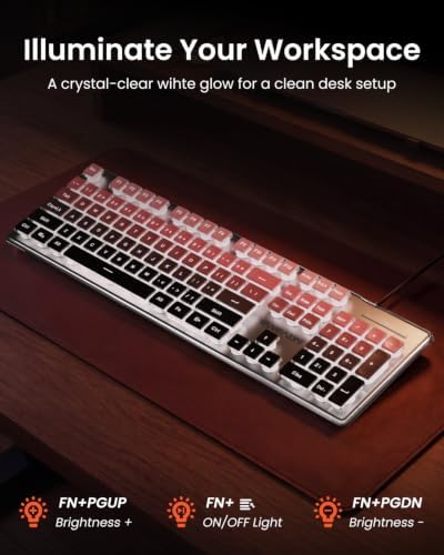Wired Keyboard with White Backlight Pudding Keycaps, Pink-Black Ombré