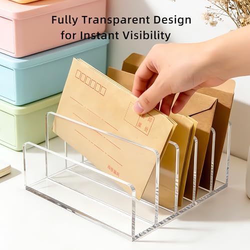 Clear Acrylic 5-Compartment Mail & Letter Desk Organizer