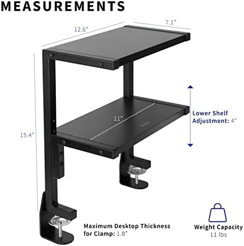 VIVO Black Clamp-on 13 inch 2-Tier Desk Shelf, STAND-SHELF2C