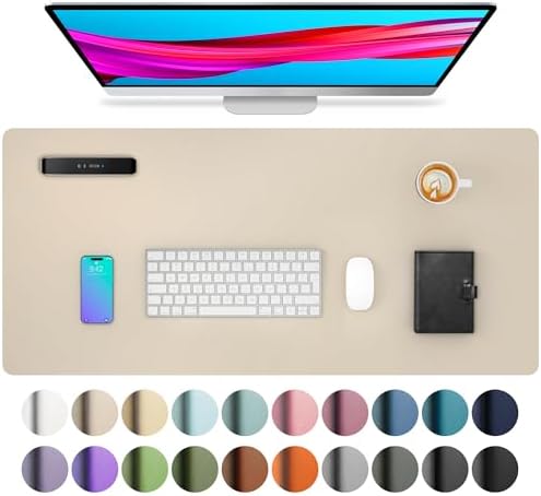 Aothia Leather Desk Pad Protector, Office Mat, Large Mouse Pad, Non-Slip PU Leather Blotter, Laptop Desk Pad, Waterproof Writing Pad for Office and Home (Beige, 31.5" x 15.7")