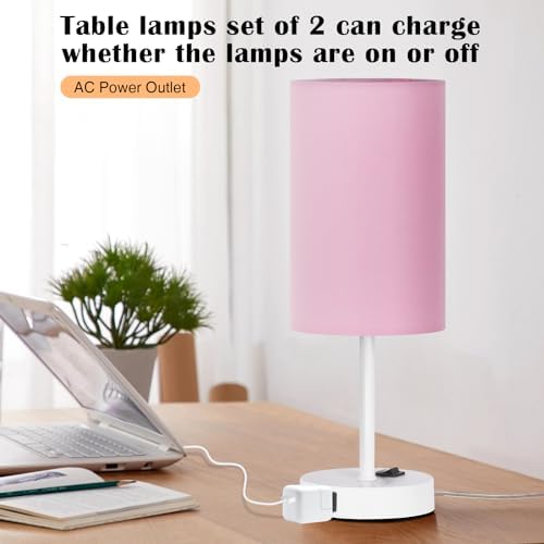 ZJOJO 13.8'' Pink Small Table Lamp Set of 2 for Bedroom Bedside, AC Outlet