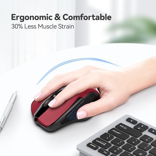 TECKNET Wireless Mouse, 2.4G Ergonomic Computer Mouse, 2600 DPI, Red
