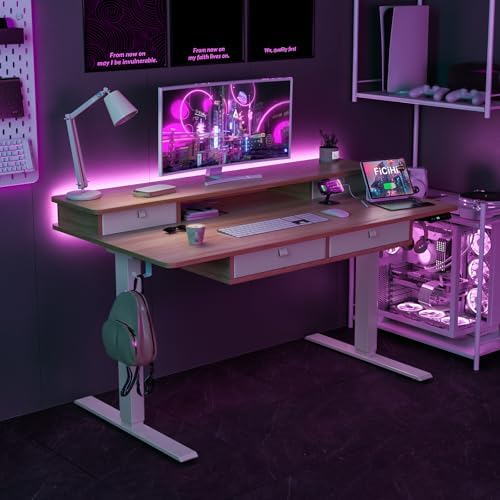 FiCiHi 55x30Inch Standing Desk with Drawers,Electric Height Adjustable Desk