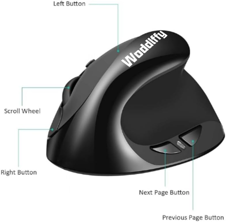 Woddiffy Ergonomic Mouse, Vertical Wireless Mouse,Battery Powered Black