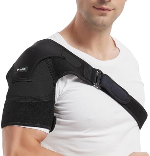 Shoulder Brace for Men and Women, Adjustable Stability Sleeve Wrap for Torn Rotator Cuff - AC Joint Pain Relief - Tendonitis - Comfortable Fits Right or Left Shoulder Support (Black, L-XL)