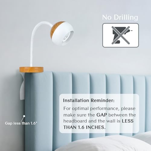Solfres Patented Innovative Design Headboard Reading Light. No Drilling Book Light for Bedtime Reading. Dimmable LED Book Reading Lamp with Bulb. Movable & Flexible, Burlywood