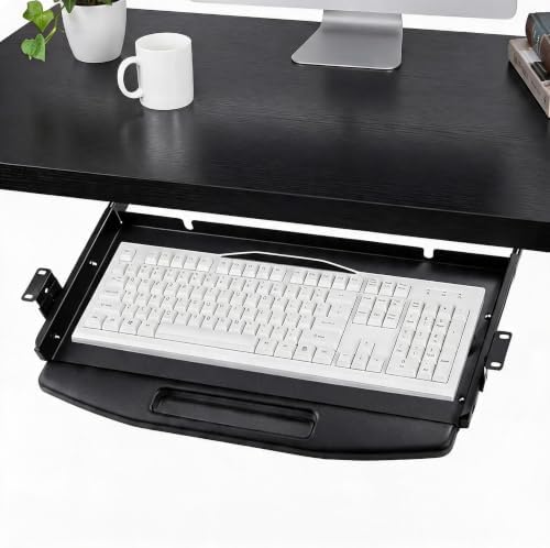 Heavy-Duty Under-Desk Keyboard Tray - 19 in Slide-Out Metal Pull-Out Keyboard Drawer with Smooth Slides, Fits Desks 22 in+ Wide, No Mouse Platform