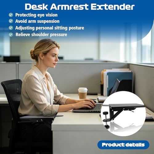 Arm Rest for Desk Elbow Support Black 9.57 x 4.8 Inch,Foldable Computer Desk Armrest Extender Tray,Ergonomic Relieve Stress,Eliminate Pain,Reduce Office Occupational Chronic
