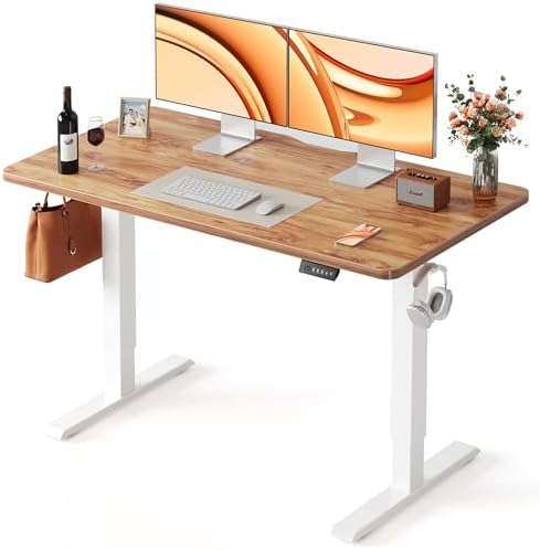 FEZIBO 48 x 24 Inchs Electric Standing Desk, Height Adjustable, Sit Stand Up, Computer Office Desk with Splice Board, White Frame/Light Rustic Top