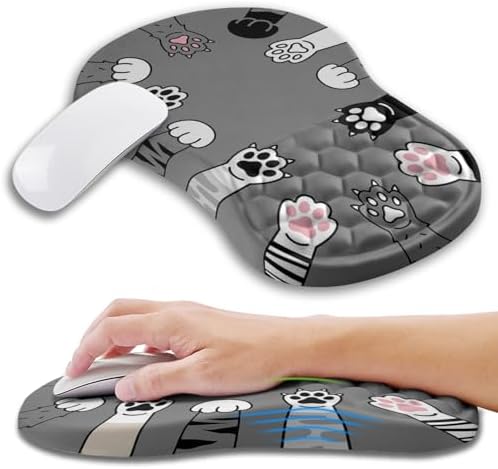 Ergonomic Mouse Pad Wrist Support with Memory Foam Massage Bulge, Carpal Tunnel Pain Relief Mousepad Wrist Rest for Mouse(12x8 inch, Paw)