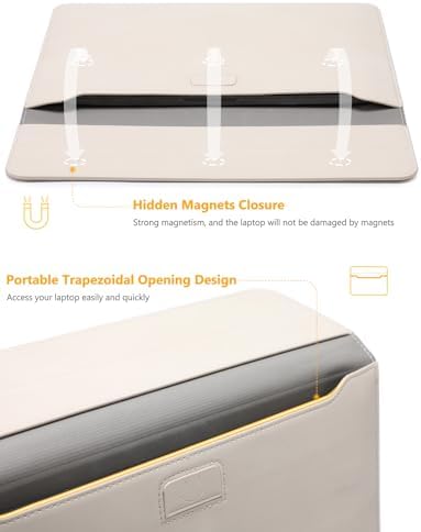 HYZUO 15 Inch Laptop Case Bag Sleeve with Stand for MacBook, Beige