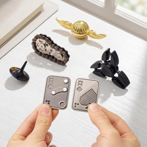 JOYIN 5 Pcs Metal Fidget Toy for Adults, 5 Pack EDC Stress Relief Toys with Slider, Spinner and Gear Designs, Handheld Anxiety Relief Desk Toys for Office, Work, Travel and Gifts
