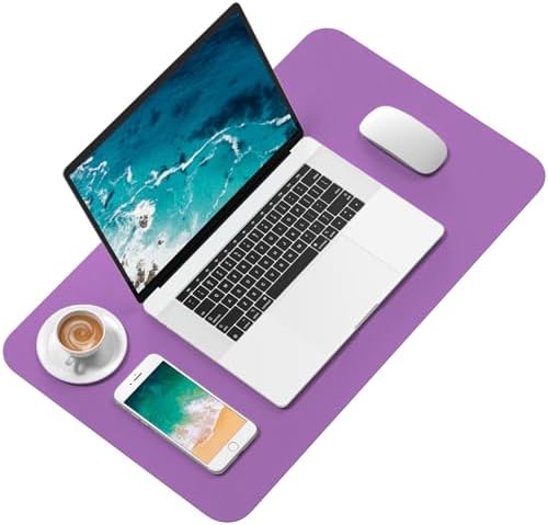 Hsurbtra Desk Pad, 23.6" x 13.8" PU Leather Desk Mat, M Extended Mouse Pad, Waterproof Desktop Blotter Protector, Non-Slip Ultra Thin Small Laptop Keyboard Writing Mat for Office Home, Purple