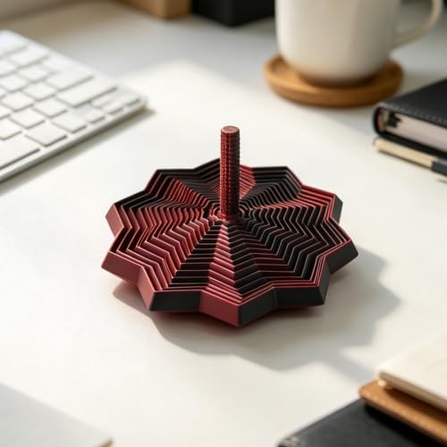 3D Printed Expanded Sensory Fidget Star, Fractal Stress Relief Spinning Tower Toy with Handle, Polygonal Honeycomb Whirling Spiral Design, Stocking Stuffers Gift for Adults Teens ADHD Office Desk