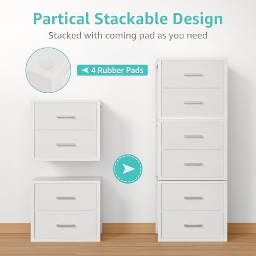 BOLUO Stackable Storage Drawers Closet Organizers and Storage Fabric White 2 Drawer Dresser for Bedroom 2 Packs Modern