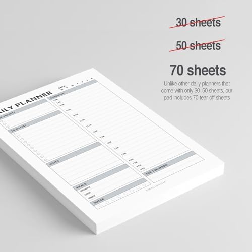 Daily Planner Notepad, 5.5 x 8.5" Tear-Off Pad – 70 Undated Sheets Focus-Enhancing Desktop Organizer with Hourly Schedule, To-Do List for Work, School (White, Checkbox, 1 Pack)