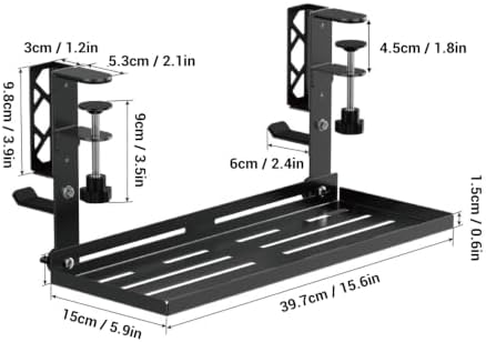Under Desk Cable Management Tray No Drill, Black Carbon Steel Metal Cord Organizer with Clamp Mount, Huge Load Capacity, with Accessories for Home Office Standing Desk