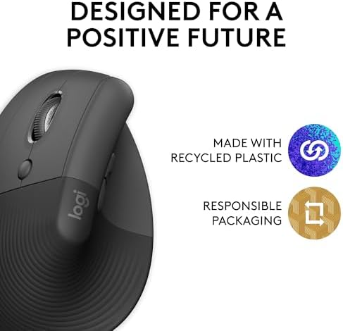 Logitech Lift Left Vertical Ergonomic Mouse, Left-Handed, Wireless, Bluetooth or Logi Bolt USB, Quiet clicks, 4 Buttons, Compatible with Windows/macOS/iPadOS, Laptop, PC - Graphite (Renewed)