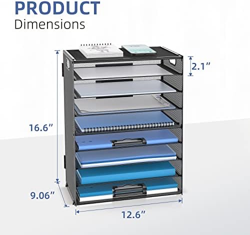 9-Tier Paper Organizer for Desk, Letter Tray with Handles, Black, 2 Pack