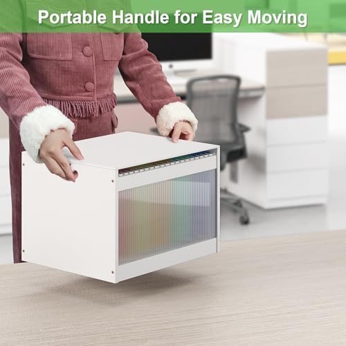 Bamboo Hanging File Box Organizer with Lids, File Folder, White, 2 Pack