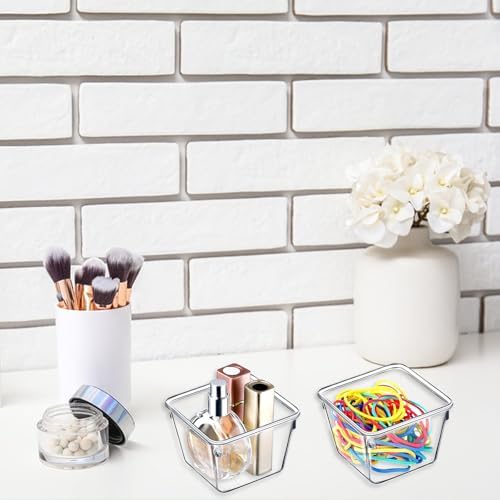 16 PCS Stackable Clear Drawer Organizers 3" x 3" x 2" Square Trays Small Makeup Vanity Storage Bins Clear Desk Drawer Organization Container Dividers for Office Bathroom Kitchen Utensil