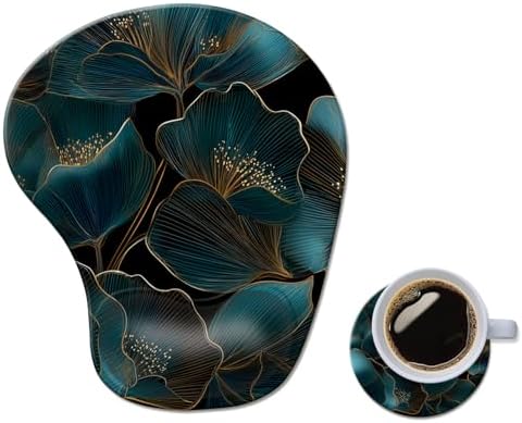 Ergonomic Mouse Pad with Wrist Rest,Comfortable Computer Gel Mouse Pad Wrist Support for Laptop,Pain Relief Mousepad with Non-Slip PU Base Gold Green Plants