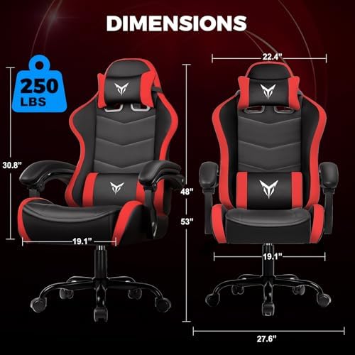 GTPLAYER Gaming Chair, Video Game Chairs Racing Style PC Game Chairs 350lbs for Adults - Padded High Back Ergonomic Reclining Silla Gamer, Linkage Armrest, Red