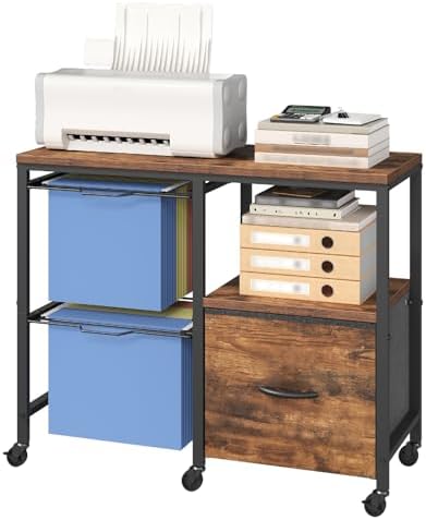 MAHANCRIS Rolling File Cart with Fabric Drawer & Hanging File Holders