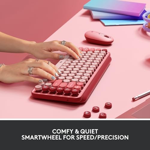 Logitech POP Keys + POP Mouse - Wireless Keyboard and Bluetooth Mouse Combo with Typewriter-Style Mechanical Keys, Emoji Features, Cute Compact Design - Heartbreaker Rose