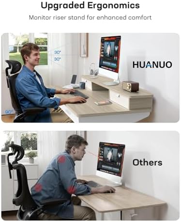 HUANUO 48 x 30 inch Electric Standing Desk with 2 Wood Drawers, Adjustable Height Sit Stand Desk for Home Office, Ergonomic Stand up Desk with 4 Memory Presets, 176 lbs Capacity, Natural Top