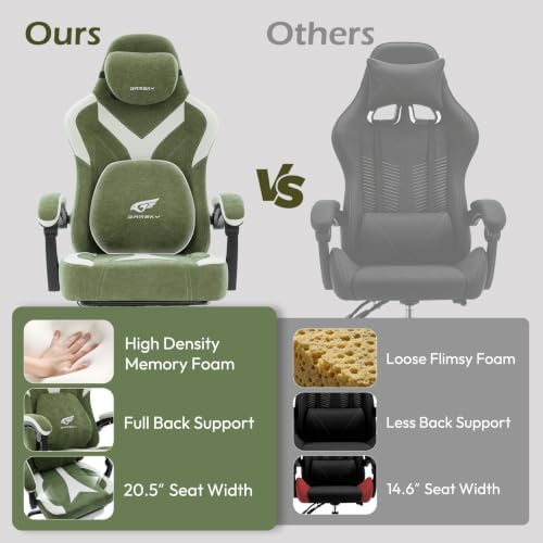 Ergonomic Gaming Chair for Adults - Comfortable Office Computer Chair with 20.5” Wide Seat, Adjustable Video Game Chair with Footrest and Lumbar Support for Home Office, Green