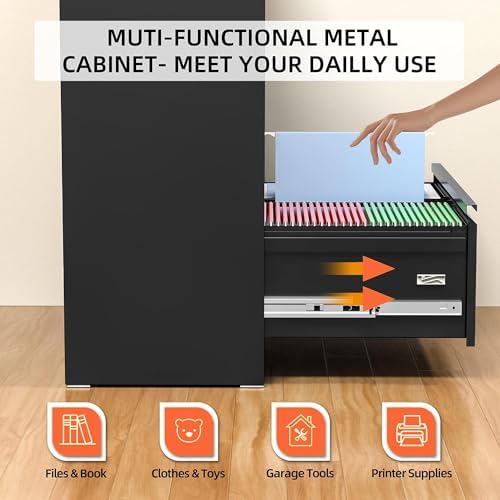 INTERGREAT Lateral File Cabinet 2 Drawer, Black Metal File Cabinets for Home Office, Locking File Cabinet for Letter/Legal/F4/A4 Size, Easy Assembly