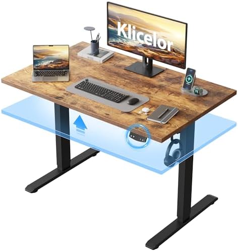 Klicelor 40 Inch Electric Standing Desk, Height Adjustable Office Desk, Sit Stand Up Computer Desk with Memory Preset, Two-Piece Desktop, Rustic Brown