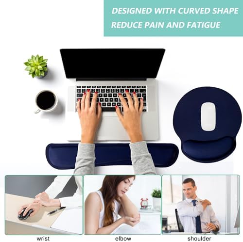 Keyboard Wrist Rest Pad Mouse Pad with Wrist Support Set of 3, Mousepad with Non-Slip Rubber Base, Ergonomic Memory Foam Mouse Wrist Cushion Support for Home Office Laptop Computer Gaming, Navy Blue
