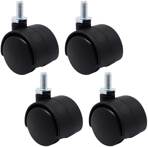 1 Inch Stem Swivel Casters Set of 4, M6 Threaded Stem Swivel Caster Wheels, 360° Rotation Heavy Duty Replacement Castors for Furniture Table Drawer Cabinet Plant Shelf Chair Wheels (Black)