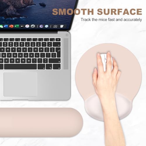 AIMSA Mouse Pad with Wrist Rest Support, Keyboard Wrist Rest Set, Ergonomic Memory Foam Mousepad for Computer Keyboard, Easy Typing and Pain Relief, Apricot