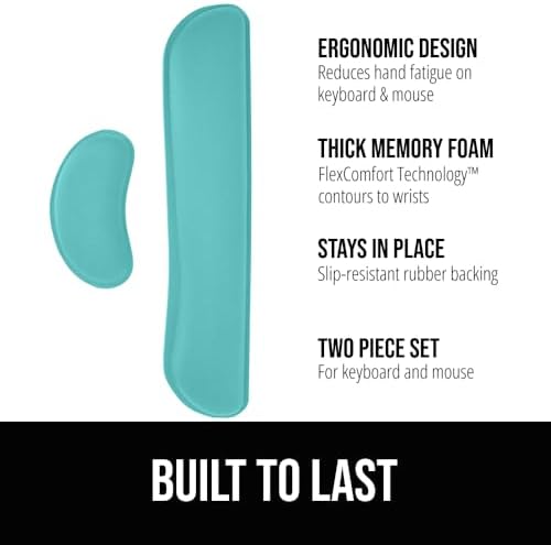 GORILLA GRIP Memory Foam Wrist Rest for Computer Keyboard 2 Piece Turquoise