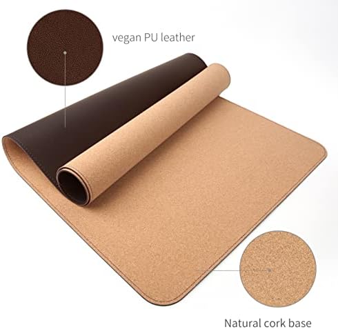 RENMTURE Dual-Sided Mouse Pad, Natural Cork & PU Leather Large Desk Pad for Office and Home Work, Desk Protector Non-Slip, Waterproof, Easy Clean (Dark Coffee, 32"x16")